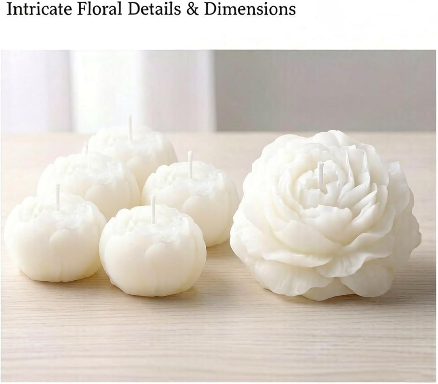 6-Pack Flower Candles Set, Rose Peony Shaped Scented Floral Candle Handmade Aromatherapy for Valentine's Day Wedding Home Decor (White)