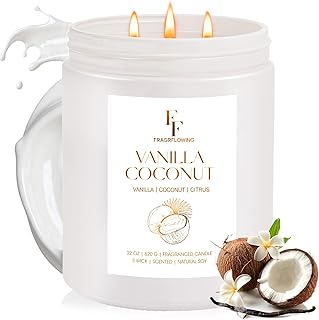 Vanilla Coconut Large Scented Candle, 3-Wick 22oz Long Lasting Scented Candle, Natural Soy Wax Aromatherapy Candle for Home, Candle Gifts for Women Men
