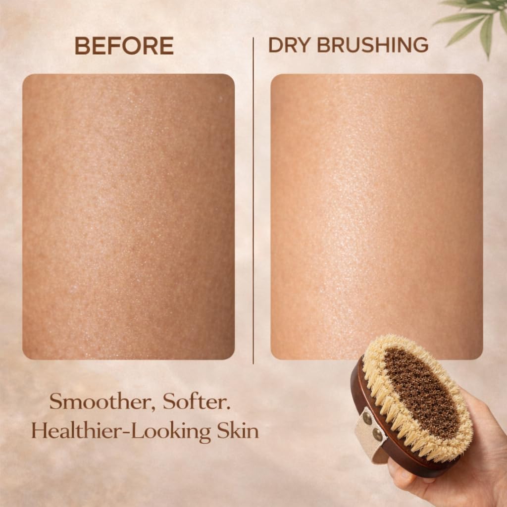 Natural Copper Dry Body Brush – Ionic Body Brush for Skin Exfoliation & Cellulite Reduction – Firm Sisal Copper Bristles & Anti-Slip Strap – Lymphatic Drainage & Glow Boosting Detox
