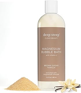 Deep Steep Magnesium Bubble Bath, 15.6 oz – Foaming Soak with Magnesium, Coconut Oil, Aloe, Vitamin C, Shea Butter & Argan Oil – Vegan, Clean Beauty for Stress & Sleep (Brown Sugar Vanilla)
