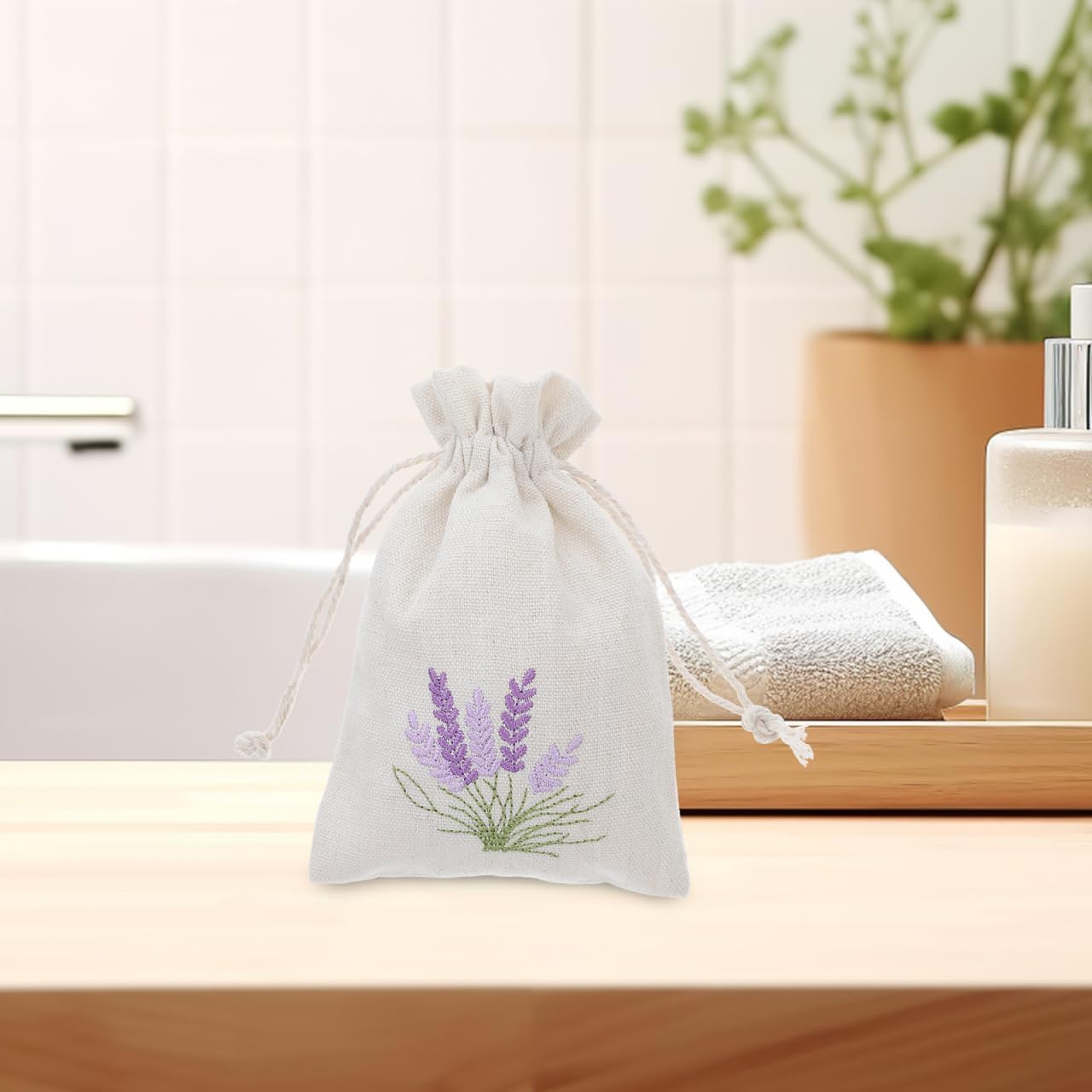 blissfulmilo 10pcs Sachet Bags,Cotton Drawstring Bags,Lavender Pouches, Small Jewelry Pouch Empty Sachet Bags with Lavender Pattern for DIY Wedding Party Supplies