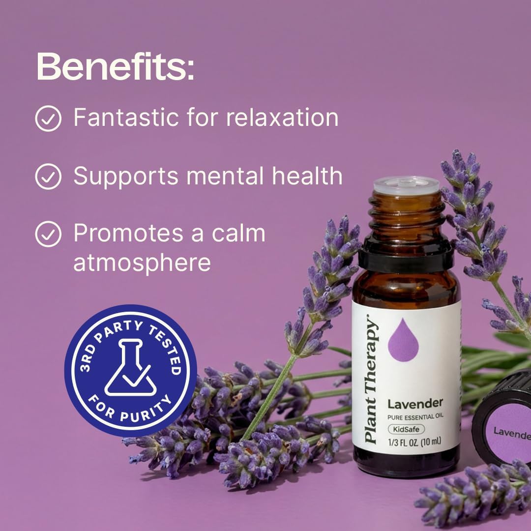 Plant Therapy Lavender Essential Oil 100% Pure, Undiluted, Therapeutic Grade, Aromatherapy Diffuser for Relaxation and Body Care, Healthy Skin and Hair, 10 mL (1/3 oz)