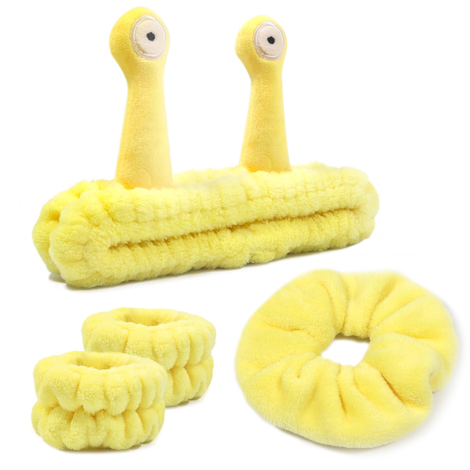 Face Wash Headband, Skincare Wrist Bands for Washing Face Set Spa Hair Bands Gift for Women Girls with a Hair Scrunchie, Cute Yellow snail tentacle Elastic Headband, for Face Washing Makeup Skincare