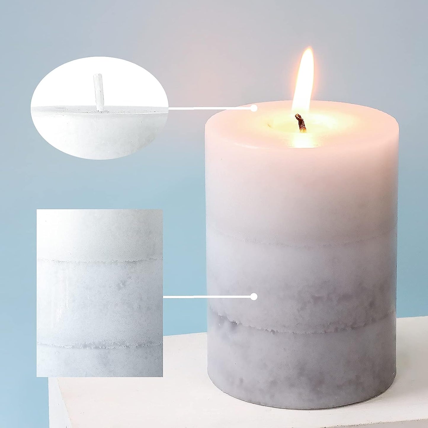 Set of 3 Scented Pillar Candles Creamy Coconut Scented 3" x 4" Long-Lasting Burn Candle White Gray Palette Pillar Candle Clean Burning No Drip Candles Gift for Home Party Dinner Table Decor
