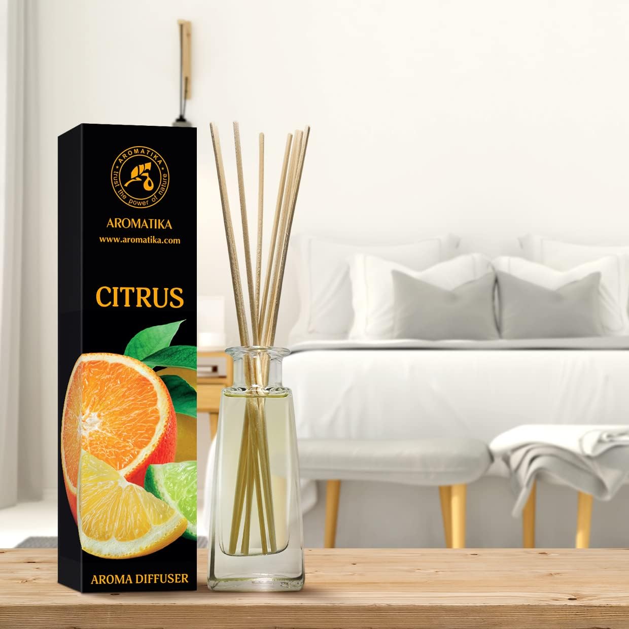 Citrus Reed Diffuser 3.4 Fl Oz (100ml) Room - Fragrance Oil Reed Diffuser with Rattan Sticks - Room Freshener - Relaxation Fragrance - Scented Diffusers - Fragrance