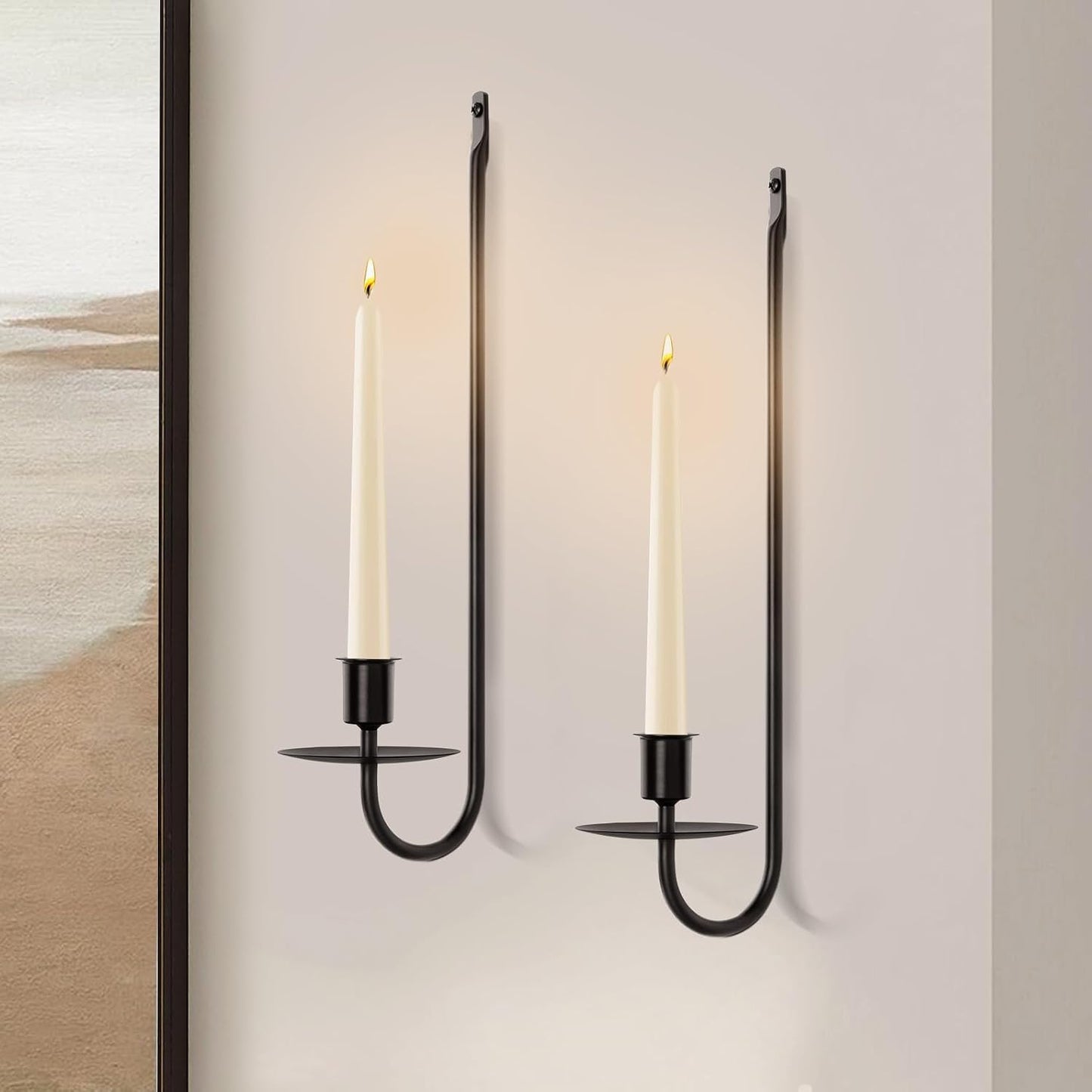 Candle Sconces Set of 2, 16.5 Inch Taper & Pillar Wall Candle Holder, Black Wall Sconces Set of Two, Decor for Entryway, Stair Corner, Living Room, Gifts for Men Women Mom or Dad