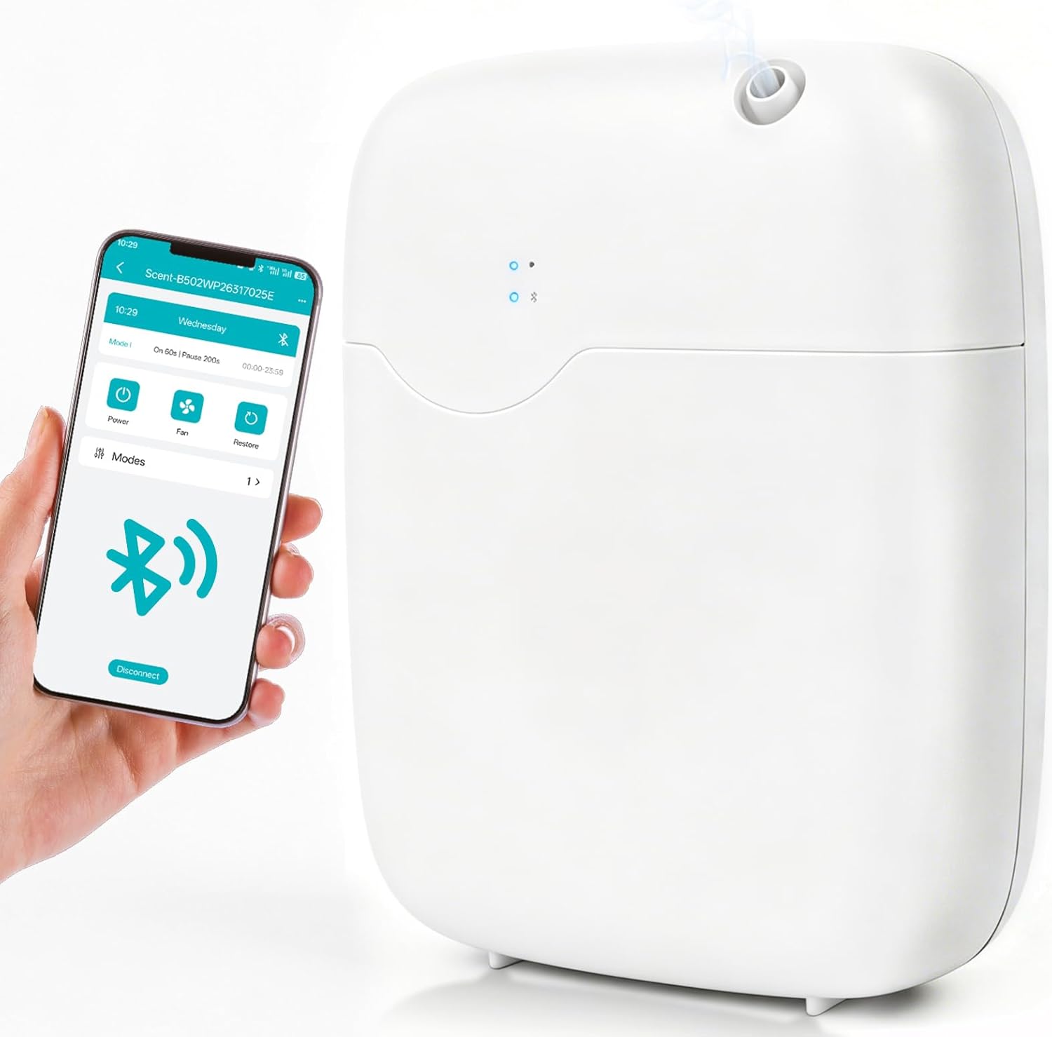 Waterless Essential Oil Diffuser, Bluetooth Smart Cold Air Scent Machine with 400ml Oil Bottle, 2000 Sq.Ft Coverage Aromatherapy Diffusers for Large Room Home Hotel Office Spa with App Control (White)