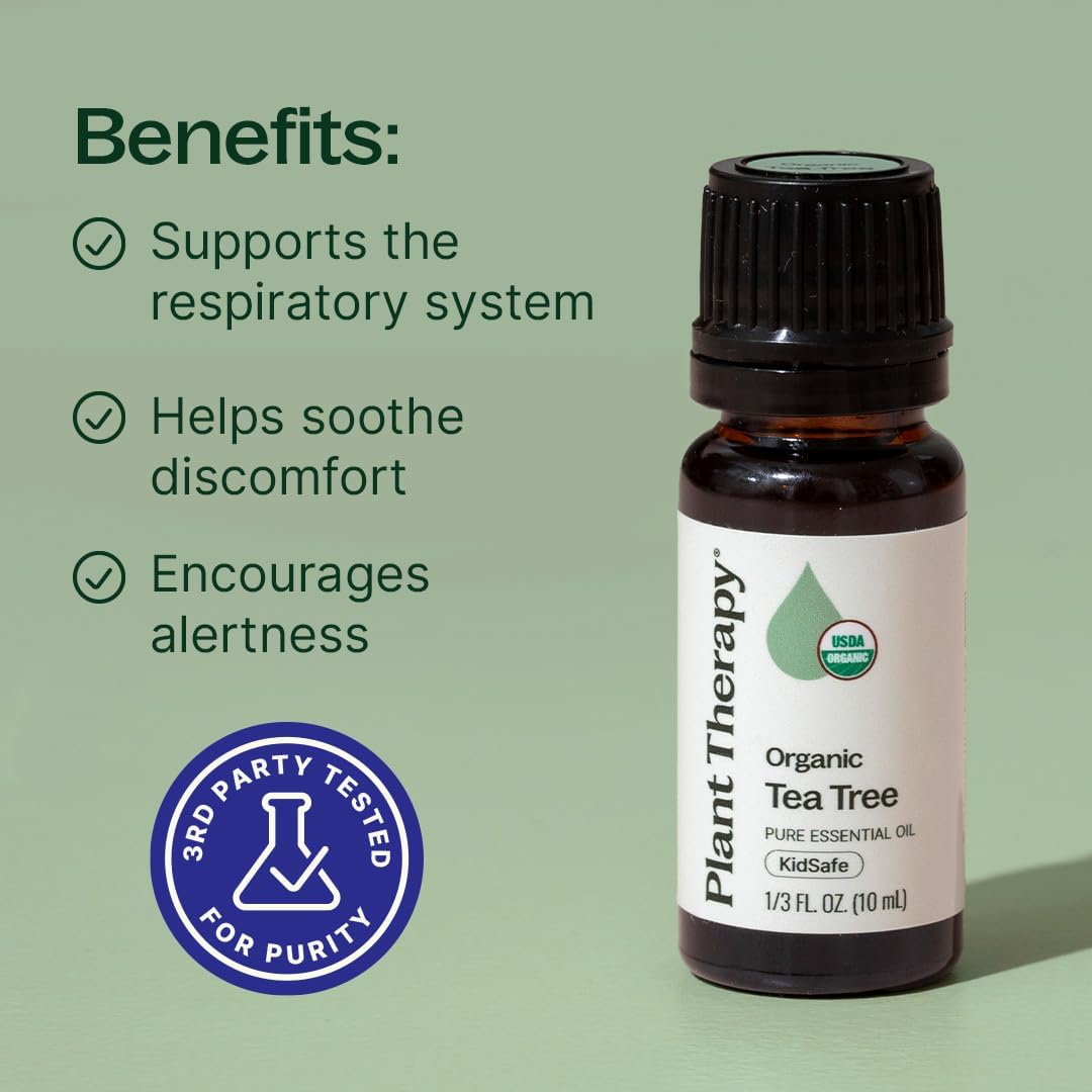 Plant Therapy Organic Tea Tree Oil (Melaleuca) 100% Pure, USDA Certified Organic, Undiluted, Natural Aromatherapy, Therapeutic Grade 100 mL (3.3 oz)
