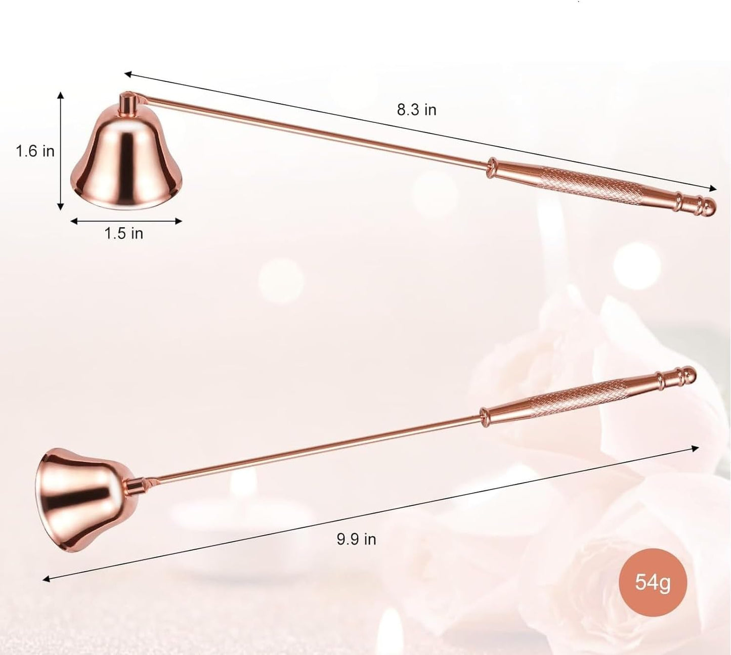2PCS Candle Snuffer, Extinguish Candle Flame Safely with Long Handle Putting Out Fire, Candle Extinguisher Tool (Rose Gold)