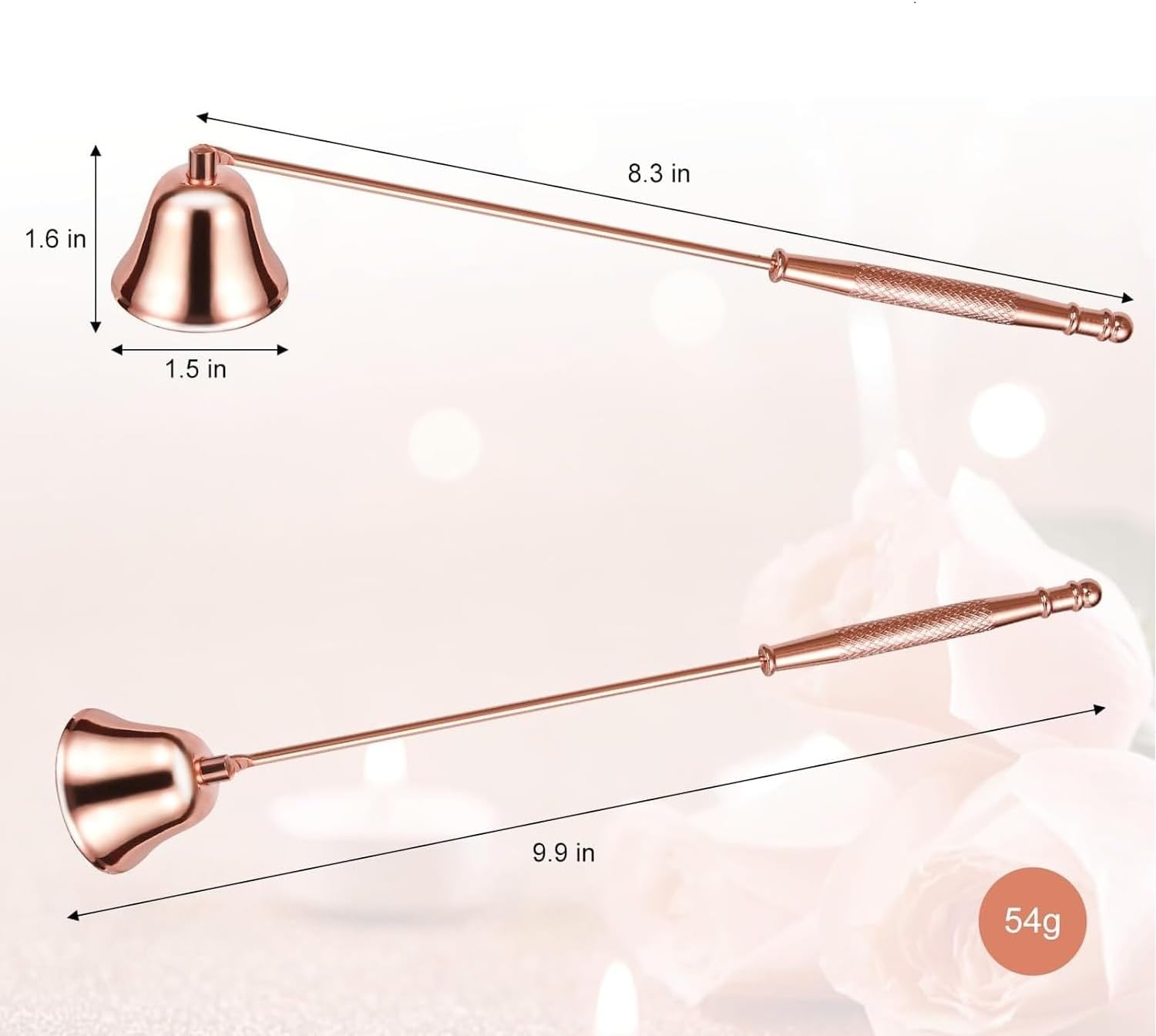 2PCS Candle Snuffer, Extinguish Candle Flame Safely with Long Handle Putting Out Fire, Candle Extinguisher Tool (Rose Gold)