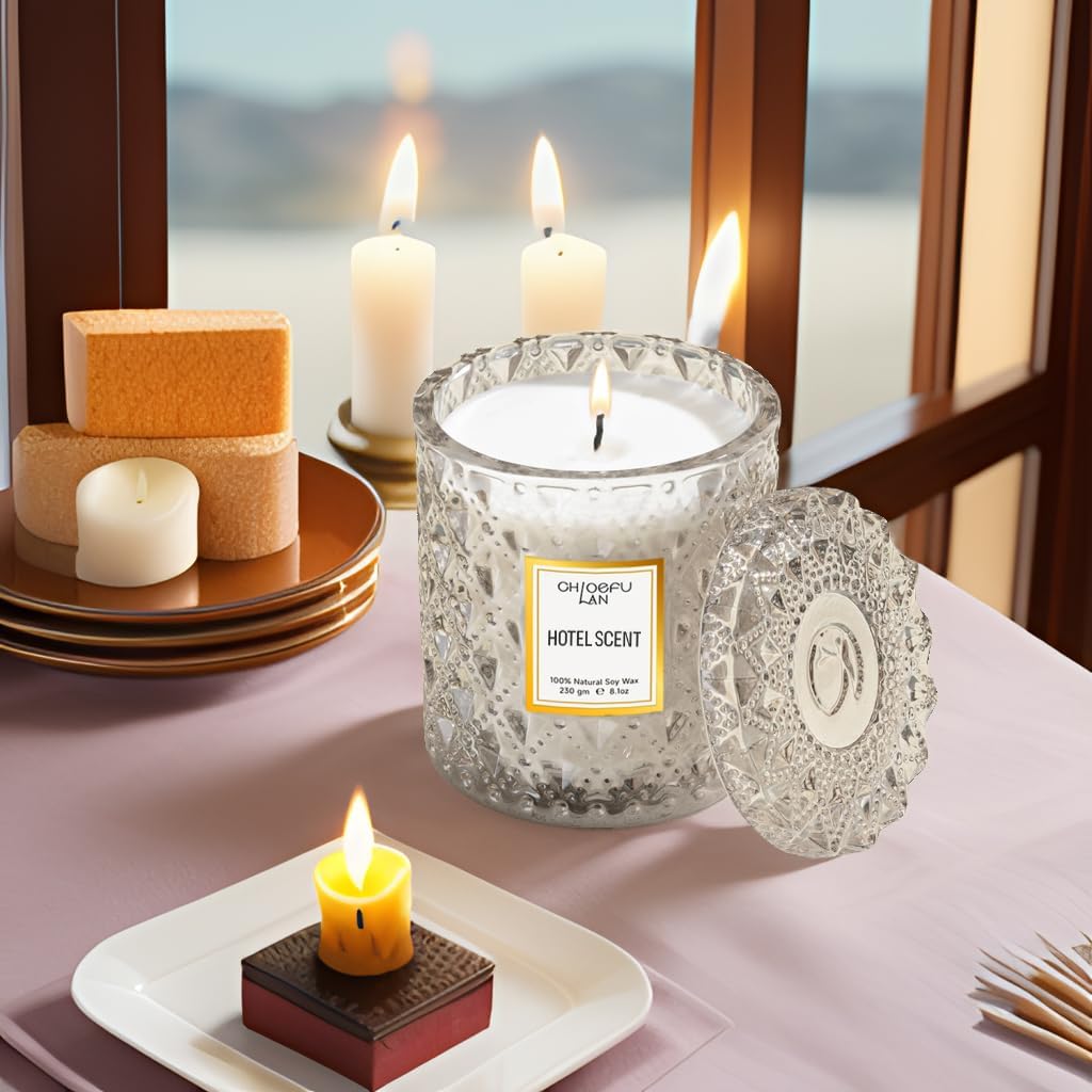Hotel Scented Candle Natural Essential Oil, Luxury Scented Soy Jar Candle Gifts, Highly Scented, 8.1oz, Unique Blend to Promote Sleep & Relieve Stress