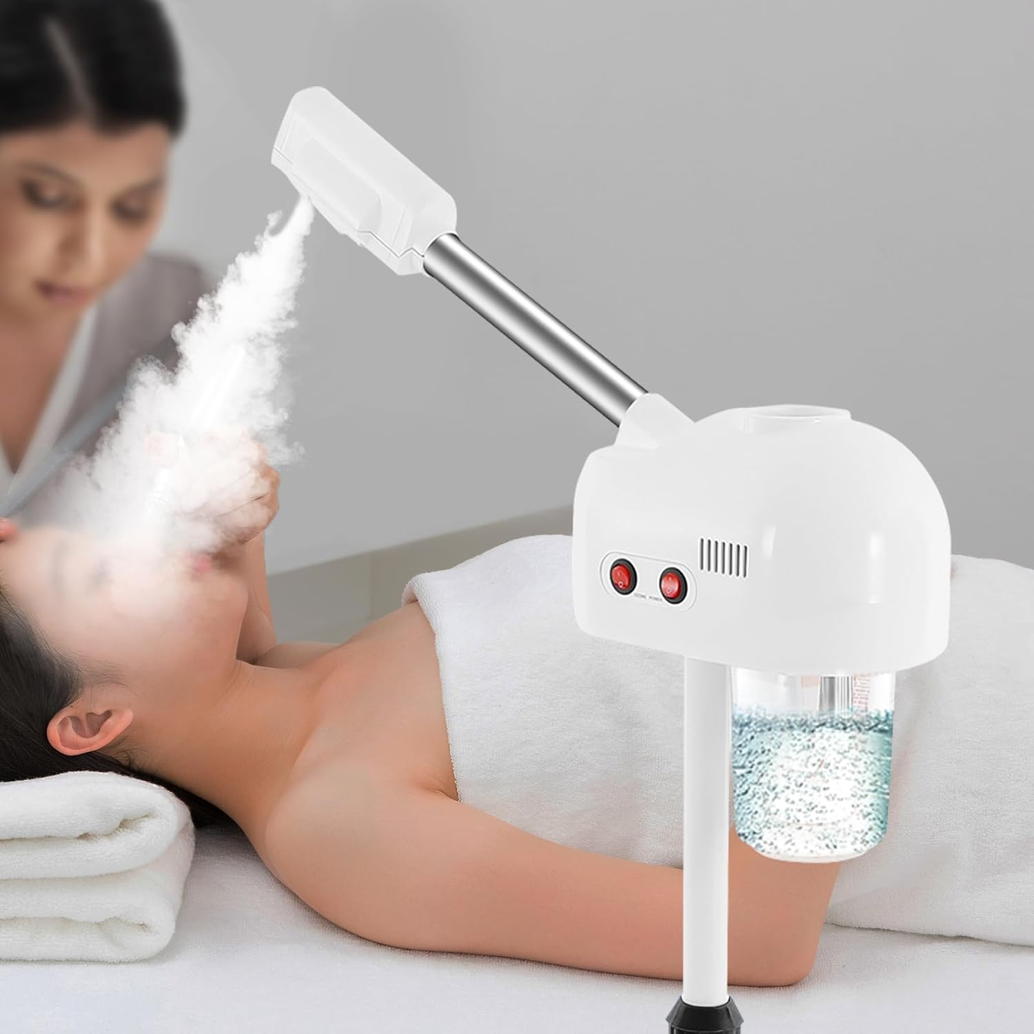 Facial Steamer Warm Mist Face Steamer | 750ml Standing Home Spa with 360° Rotating Nozzle | 107.6°F Steam, 800W, Floor Standing, White