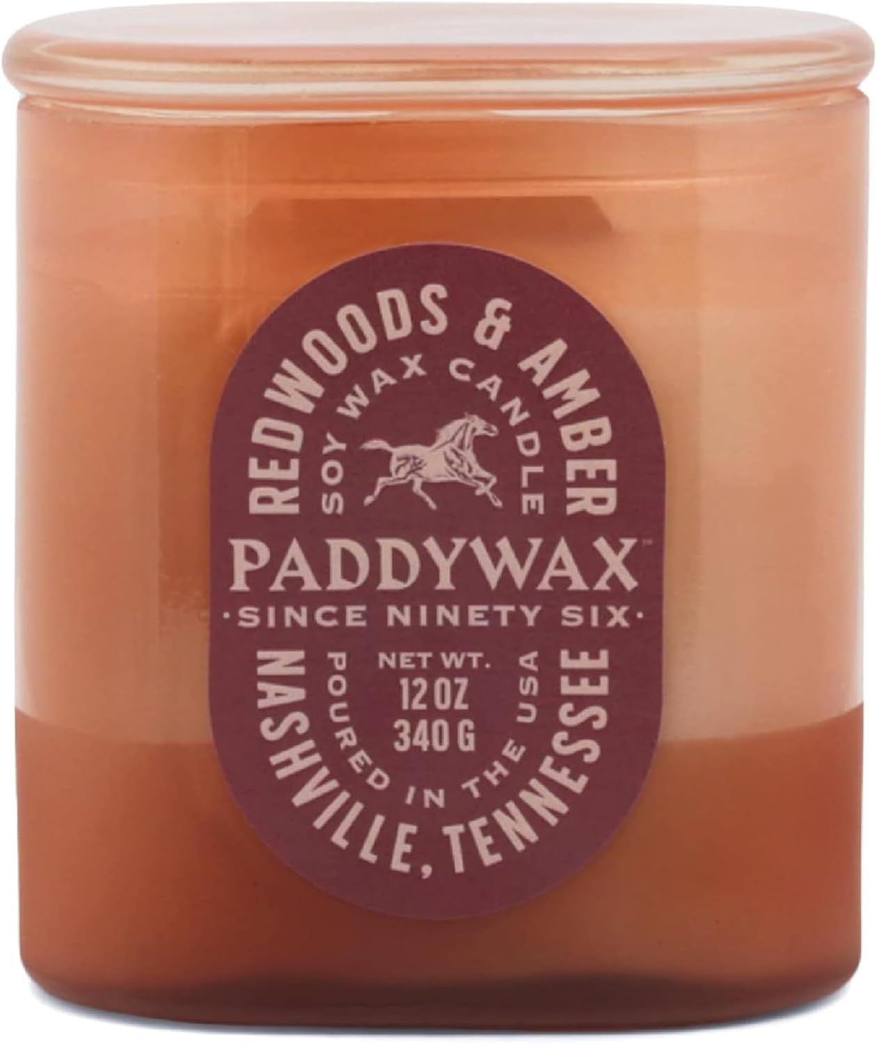 Paddywax Vista Scented Candle with Lid in Reusable Tonal Glass Jar, Clean-Burn 2-Wick Soy Candle with Approx. 84 Hour Burn Time, Decorative Gift Candles for Home, Redwoods & Amber, 12 oz