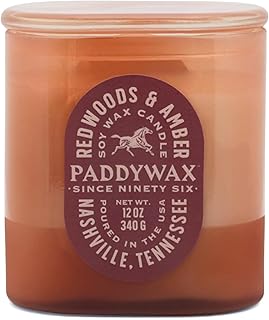 Paddywax Vista Scented Candle with Lid in Reusable Tonal Glass Jar, Clean-Burn 2-Wick Soy Candle with Approx. 84 Hour Burn Time, Decorative Gift Candles for Home, Redwoods & Amber, 12 oz