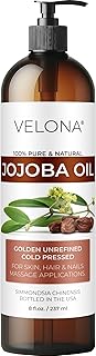 velona Jojoba Oil - 8 Fl Oz (With Pump) | 100% Pure and Natural | Golden, Unrefined, Cold Pressed, Hexane Free | Moisturizing Face, Hair, Body, Skin Care