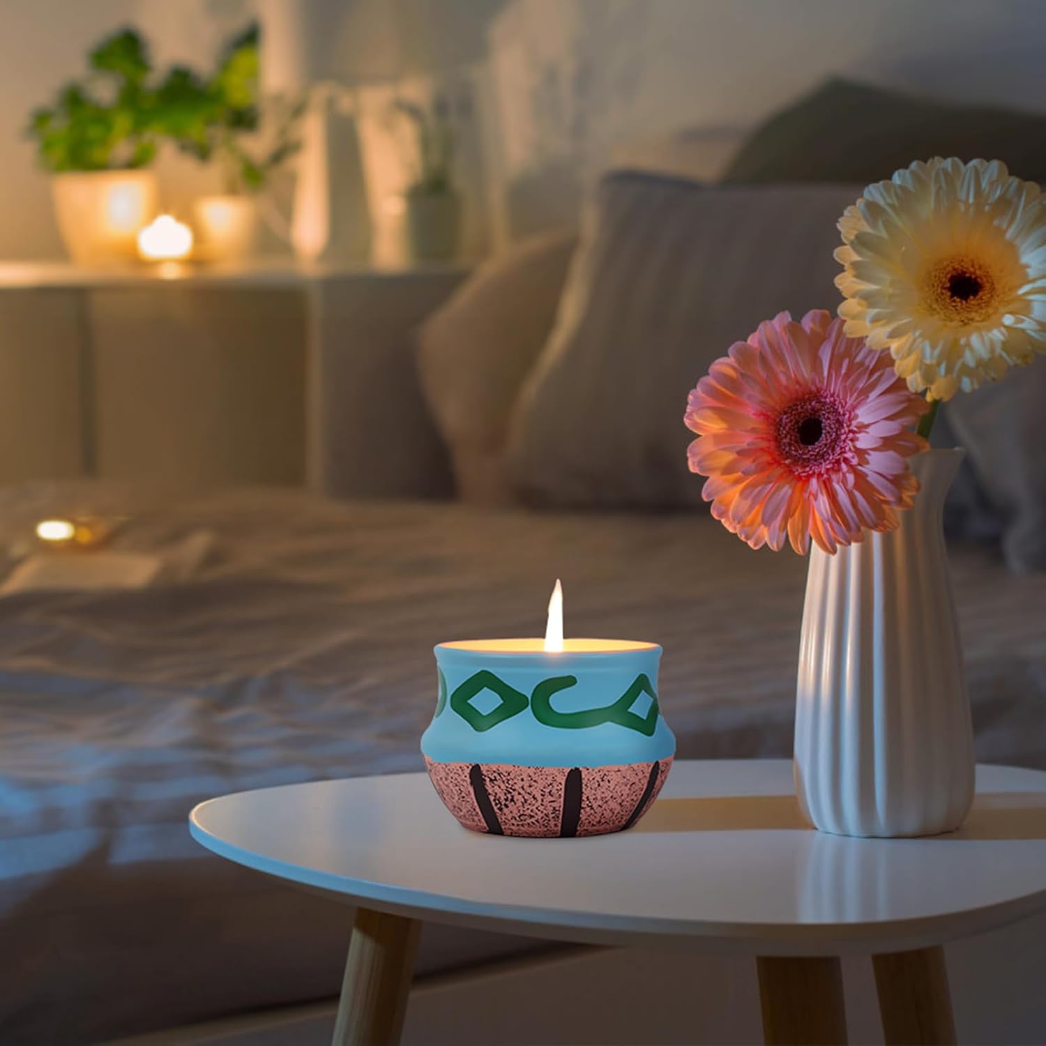 2 Pack Citronella Candles in Coarse Pottery Container, Natural Soy Wax Candle Outdoor and Indoor