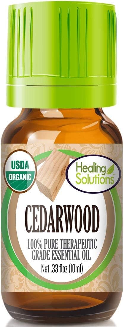 Healing Solutions Cedarwood Essential Oil 10ml (0.33 oz), Organic, Pure, Undiluted, Therapeutic Grade, for Hair, Diffuser, and Skin