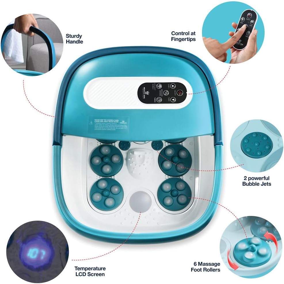 Medical king Foot Spa with Heat and Massage Electric Rotary Massage Includes A Remote Control, A Pumice Stone - Motorized Shiatsu Massage Balls