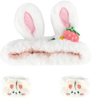CAVETEE 3 Piece Cute Headband Set - Spa Cosmetic Elastic Headband, Wristband for Women, Face Skincare and Shower