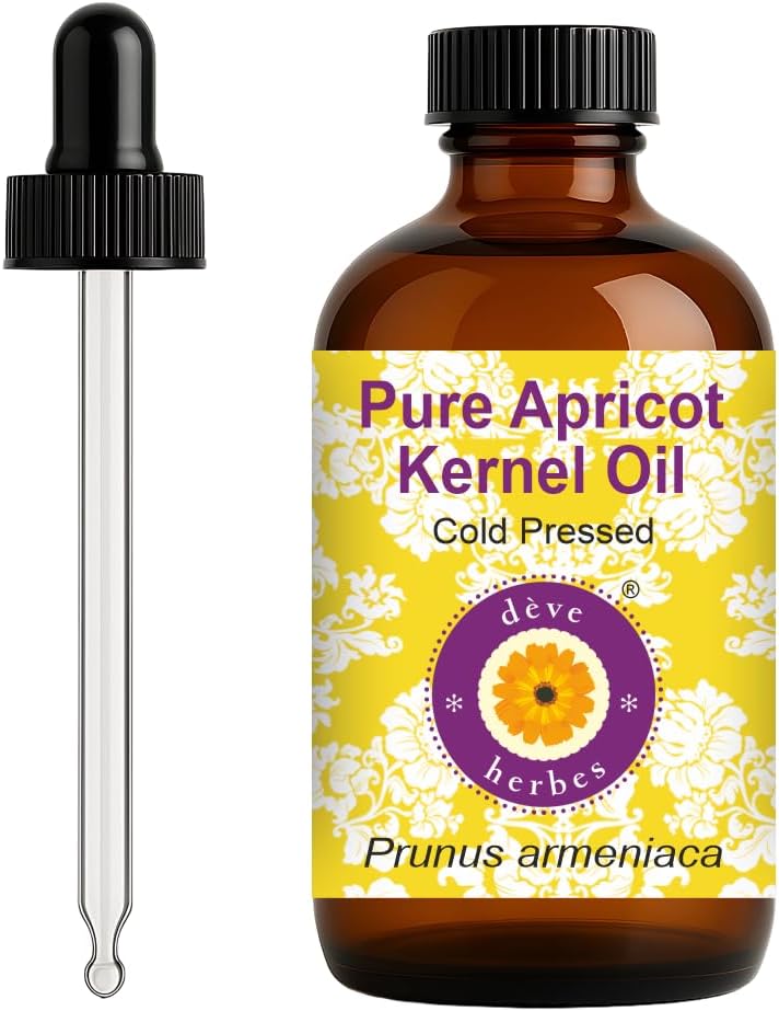 dève herbes Apricot Kernel Oil (Prunus armeniaca) with Glass Dropper | Cold Pressed | Pure | Natural | For Diluting Essential oils | Skin & Massage | Non-Sticky | Lightweight | Unisex | 120ml (4 oz)