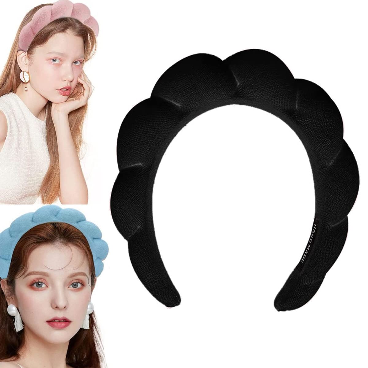 Women's Spa Headband, Headband for Washing Face, Makeup Removal, Shower, Skincare (Black, 1 Count) | Sponge Makeup Skincare Headband For Makeup Removal, Shower, Skincare, Soft Non Slip