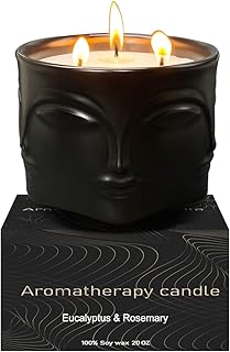Strong Eucalyptus & Rosemary 3 Wick Black Large Candle, 20oz, Ceramic, Outdoor Scented Candles, 100% Soy, for Home Scented, Yoga, Meditation, Table Decor, Home Decor, Boho Decor, Beautiful Candle Jars