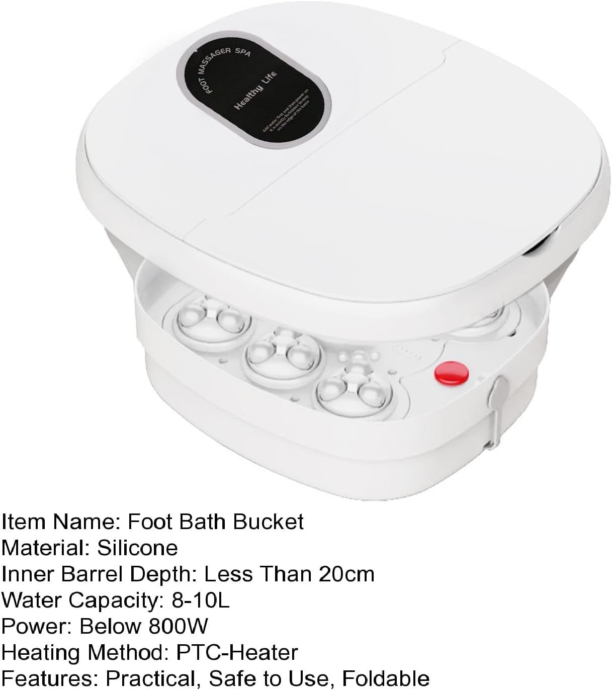 Collapsible Foot Spa with Heat Bubble, Red Light, Timer Function and Temperature Control, Foot Bath Massager with 8 Shiatsu Massage Rollers for Relaxation and Stress Relief White