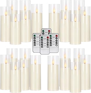 24-Pack Acrylic LED Flameless Pillar Candles with Remote & Timer, Battery Powered - Perfect for Indoor/Outdoor Decor,Wedding,BBQ and Gift - Easily Create a Magical Atmosphere.(Ivory)