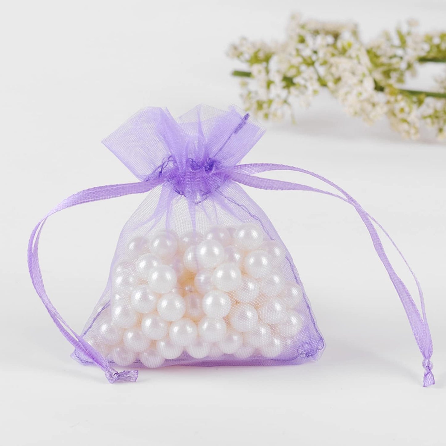 100Pcs Light Purple Organza Bags 3x4 Inch, Small Mesh Bags Drawstring Jewelry Gift Bag, Wedding Party Favor Candy Bag Lavender Sachet Pouches