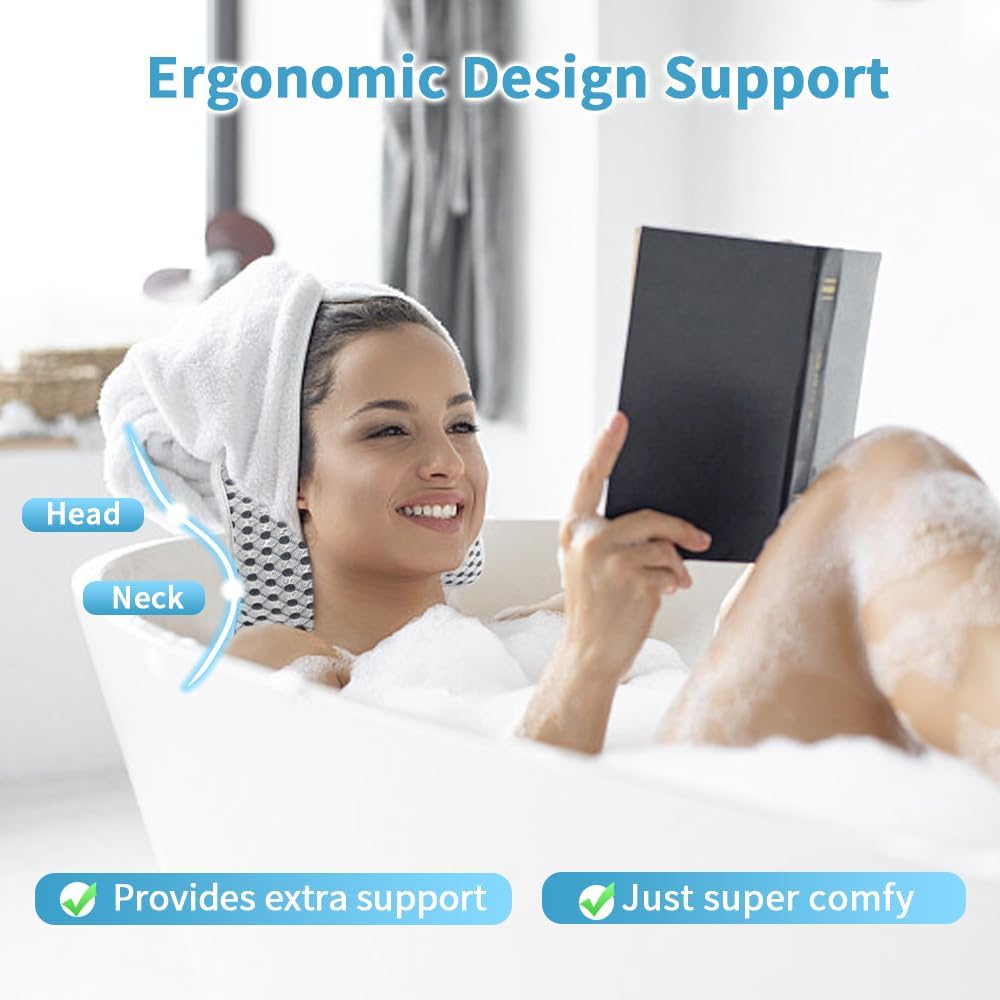 Luxury Bath Pillows for Tub, Slip Resistant Waterproof Bath Pillows for Tub Neck and Back Support with 2 Strong Suction Cups, Relaxing Spa Essentials
