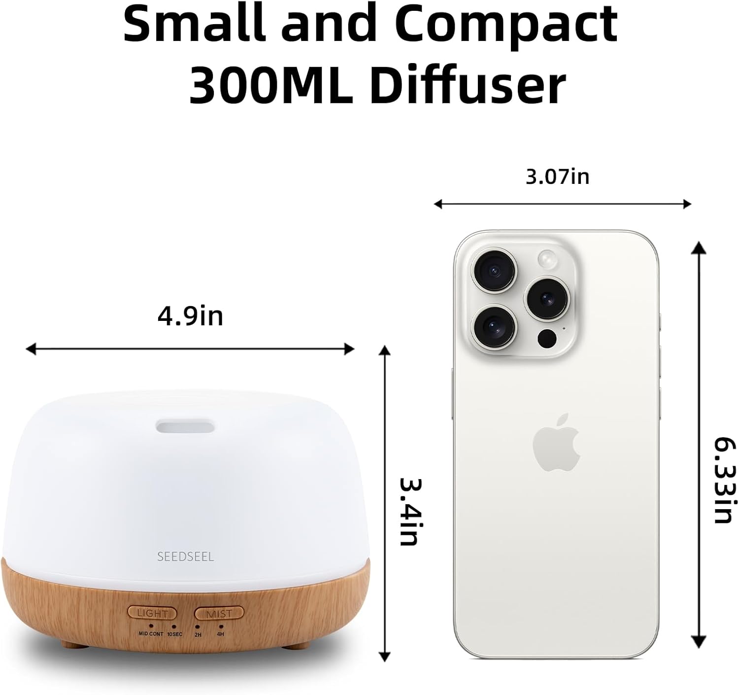 SEEDSEEL 300ML Essential Oil Diffuser with 7-Color LED Lights and Remote Control, Modern Minimalist Design, High-Efficiency Ultrasonic Mist Aromatherapy Diffuser for Home