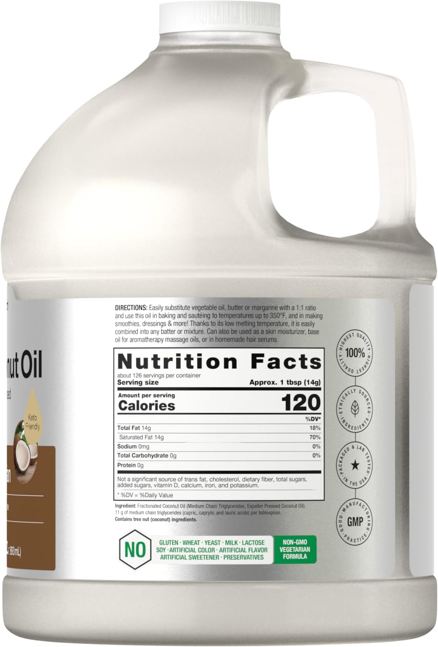 Horbäach Coconut Oil for Cooking | Liquid | 64 oz | Fractionated & Unflavored | Keto Friendly | Vegetarian, Non-GMO & Gluten Free