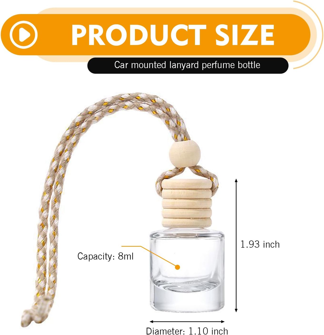 5 PCS Car Diffuser Air Freshener Bottles with Hanging Rope, 8 ML Refillable Empty Glass Essential Oil Diffuser Vent Clip & Wooden Caps Sticks, Universal Aromatherapy Diffusers for Most Cars