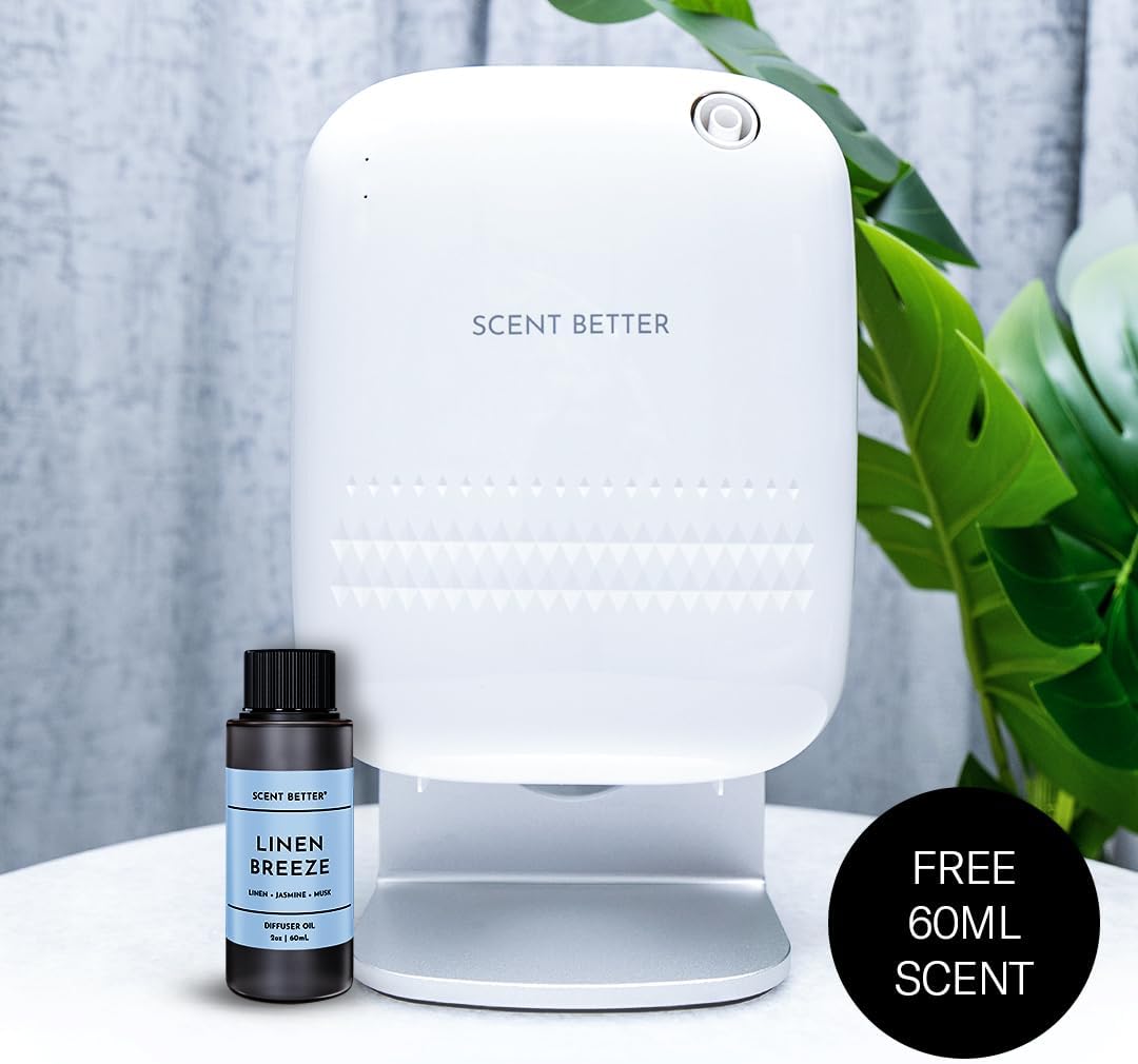 Scent Better Pro - Smart Bluetooth Essential Oil Diffuser for Home, Hotel, Spa, Office, Waterless - Includes Free Linen Breeze - White