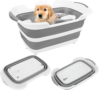 7.1 Gal/27L Multipurpose Collapsible Dog Bathtub, Raised Small Pet Bathtub with Drainage Hole and Pet Hair Collector, Portable Dog Bath Tub for Puppy Cats Space Saving Laundry Basket Organizer