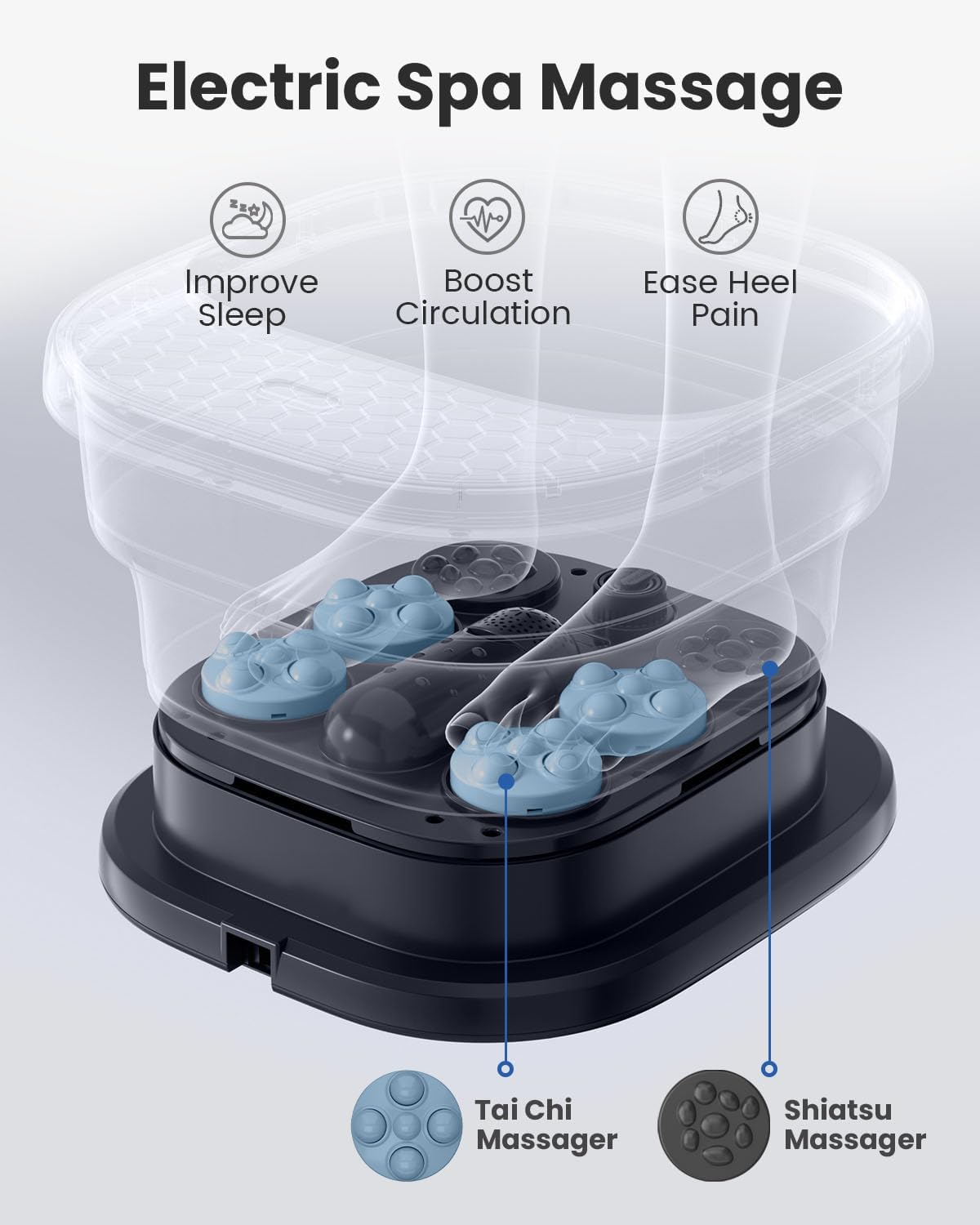 Puboo Collapsible Foot Spa Bath Massager with Heat, 95-115°F Precise Temp Control, Motorized Massage Rollers, Heated Foot Bath Soak Tub, Fits up to US Men’s Size 11 / Women’s Size 12.5