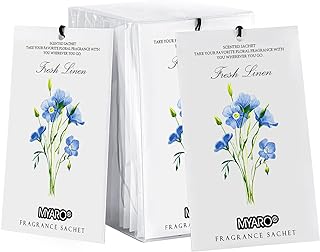 MYARO 12 Pack Fresh Linen Scented Sachets for Drawer, Closet & Car Air Freshener Bags | Odor Eliminator & Fabric Refresher | Crisp, Clean Home Fragrance Gift Set