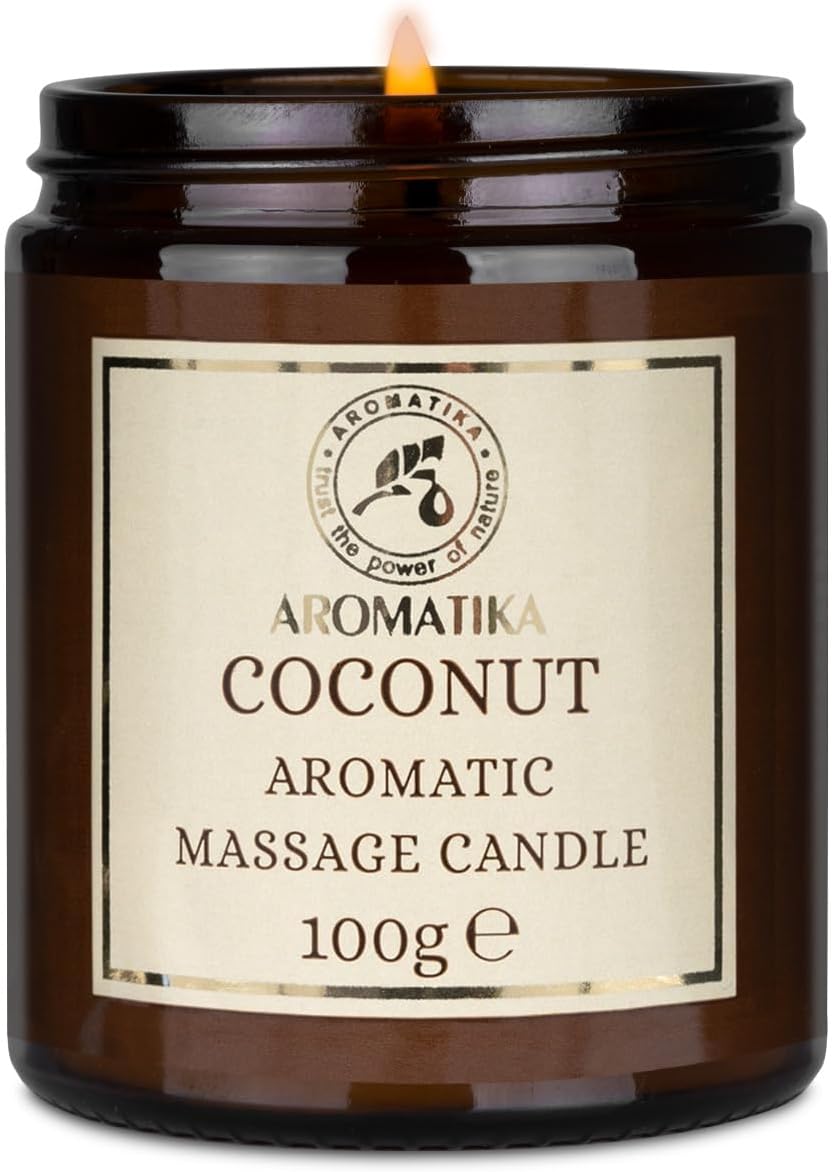 AROMATIKA Coconut Scented Massage Candle - Soy Wax 3.5Oz - Relaxing Massage Candle - Aromatherapy