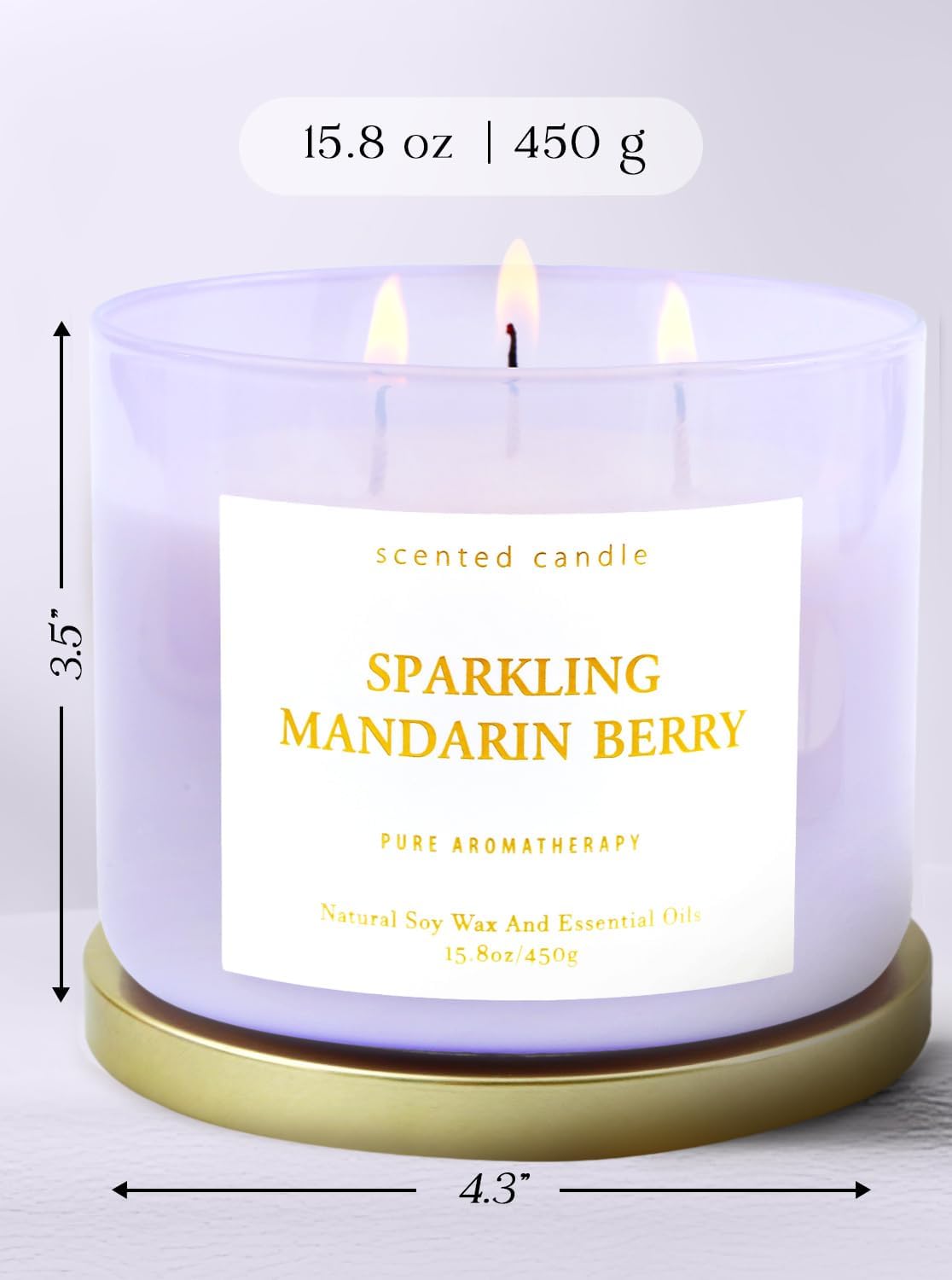 Sparkling Mandarin Berry 3-Wick Soy Candle | 15.8 oz Large Summer Candle for Home | Citrus Berry Scented Candles for Women | Clean Long-Lasting Burn | Gift Ready