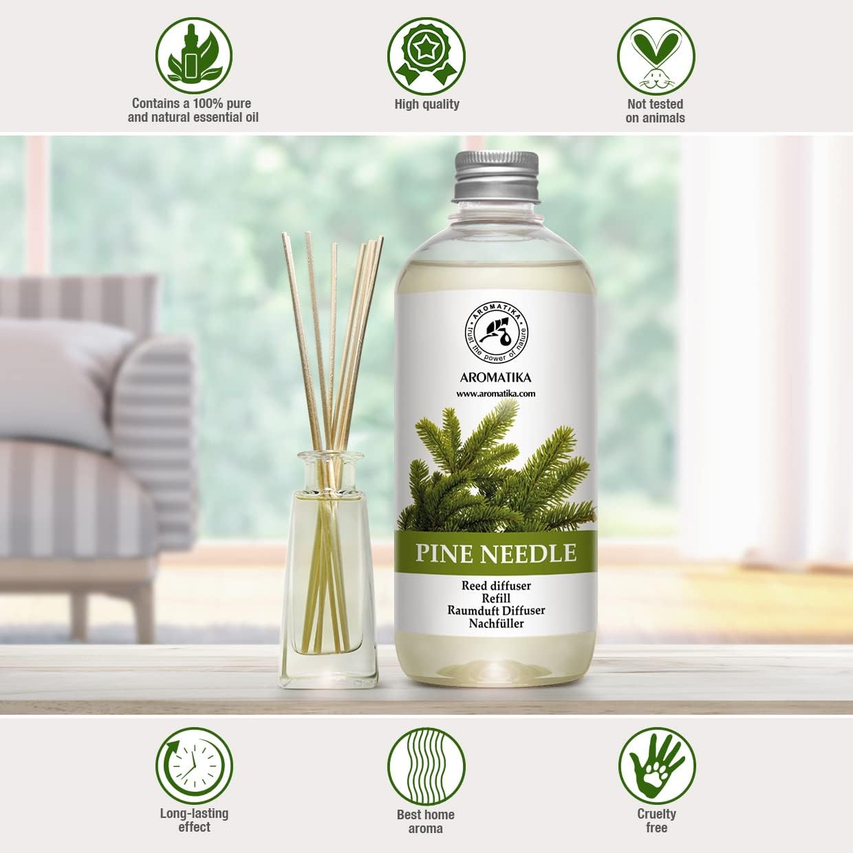 Pine Diffuser Refill 17.0 Fl Oz - Fresh & Long Lasting Fragrance - Scented Reed Diffuser - Diffuser Oil Refill - for Aromatherapy - Office - Air Fresheners w/Natural Essential Pine Needle Oil