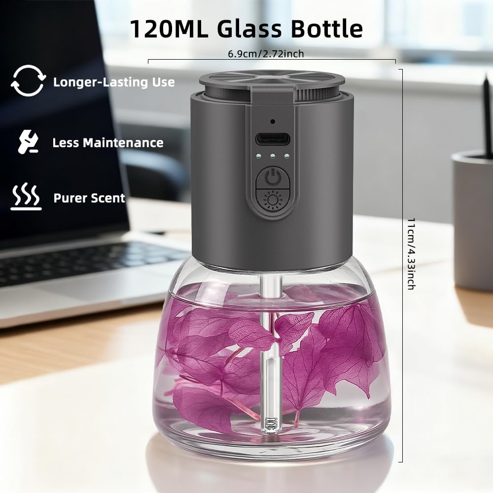 Waterless Essential Oil Diffuser-Quiet,Cordless Rechargeable Nebulizer with 3 Mist Modes,120ml Refillable Bottle,Long Runtime-Portable for Bedroom,Bathroom,Office,Travel