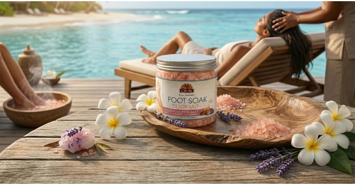 OKAY Foot Soak Detox Salt - Foot Soaking Salts for Dry Cracked Feet with Tea Tree Oil and Lavender Oil, Foot Bath, Pedicure Soak, Great for Men and Women, Athletes - 20 oz (Pack of 1)