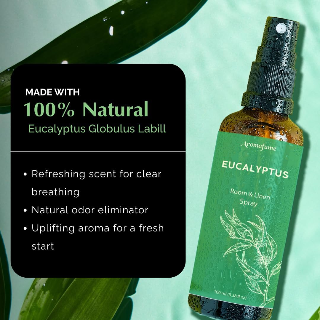 Eucalyptus Room, Linen & Pillow Spray by Aromafume | 100ml/3.38 fl oz | with Pure Eucalyptus Essential Oil | Aromatherapy | Mist for Bedding, Fabrics