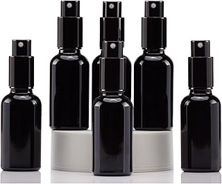 YIZHAO Black Glass Spray Bottles 1oz, with Small Fine Mist Spray, Metal Cap, Refillable for Essential Oil,Travel,Cleaning,Perfume,Aromatherapy,Makeup – 6 Pcs