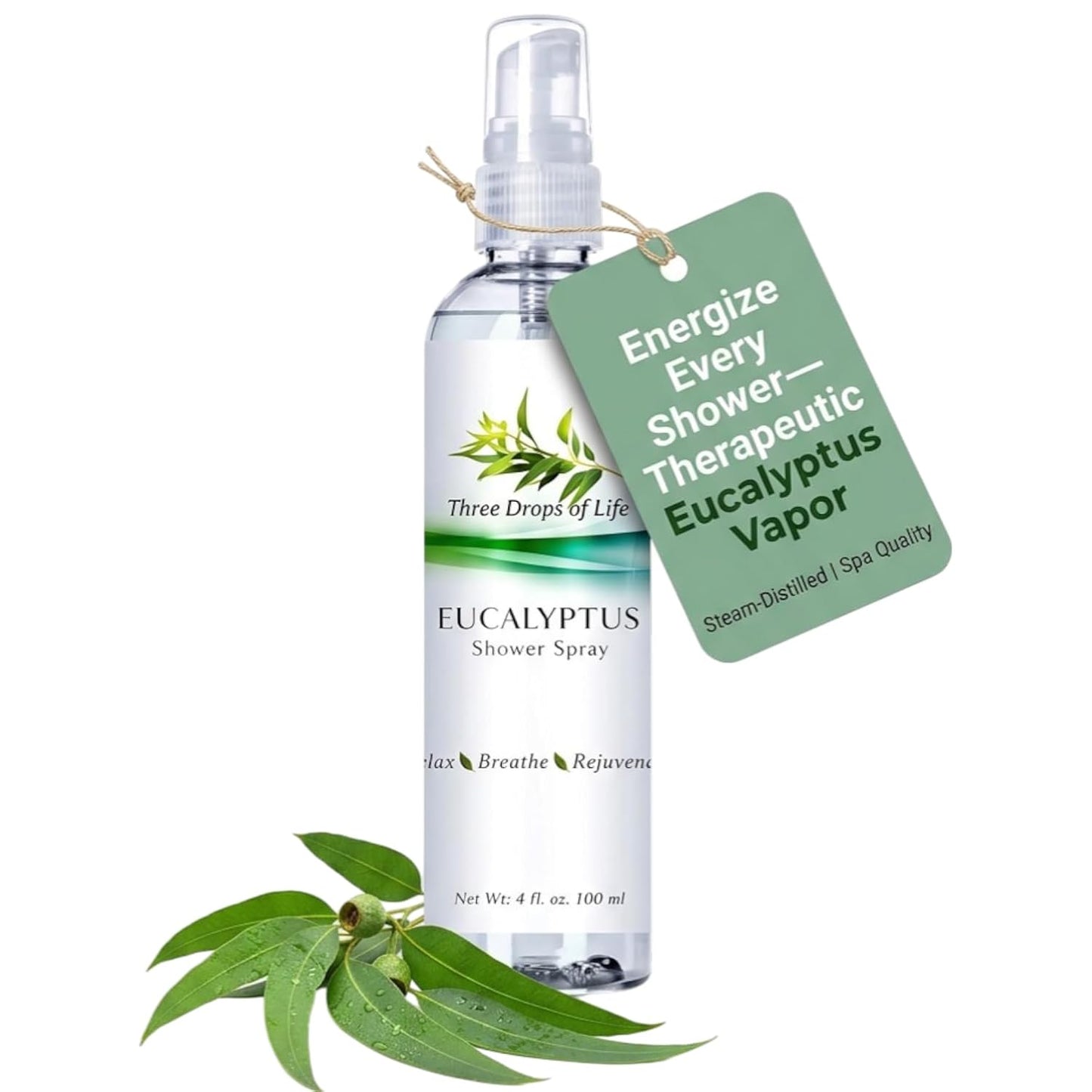 Three Drops of Life Eucalyptus Shower Spray, Premium Essential Oil Mist, Spa Quality for Strong Refreshing Scent, Home, Office and Bath (Eucalyptus Spray for Shower, 4oz)