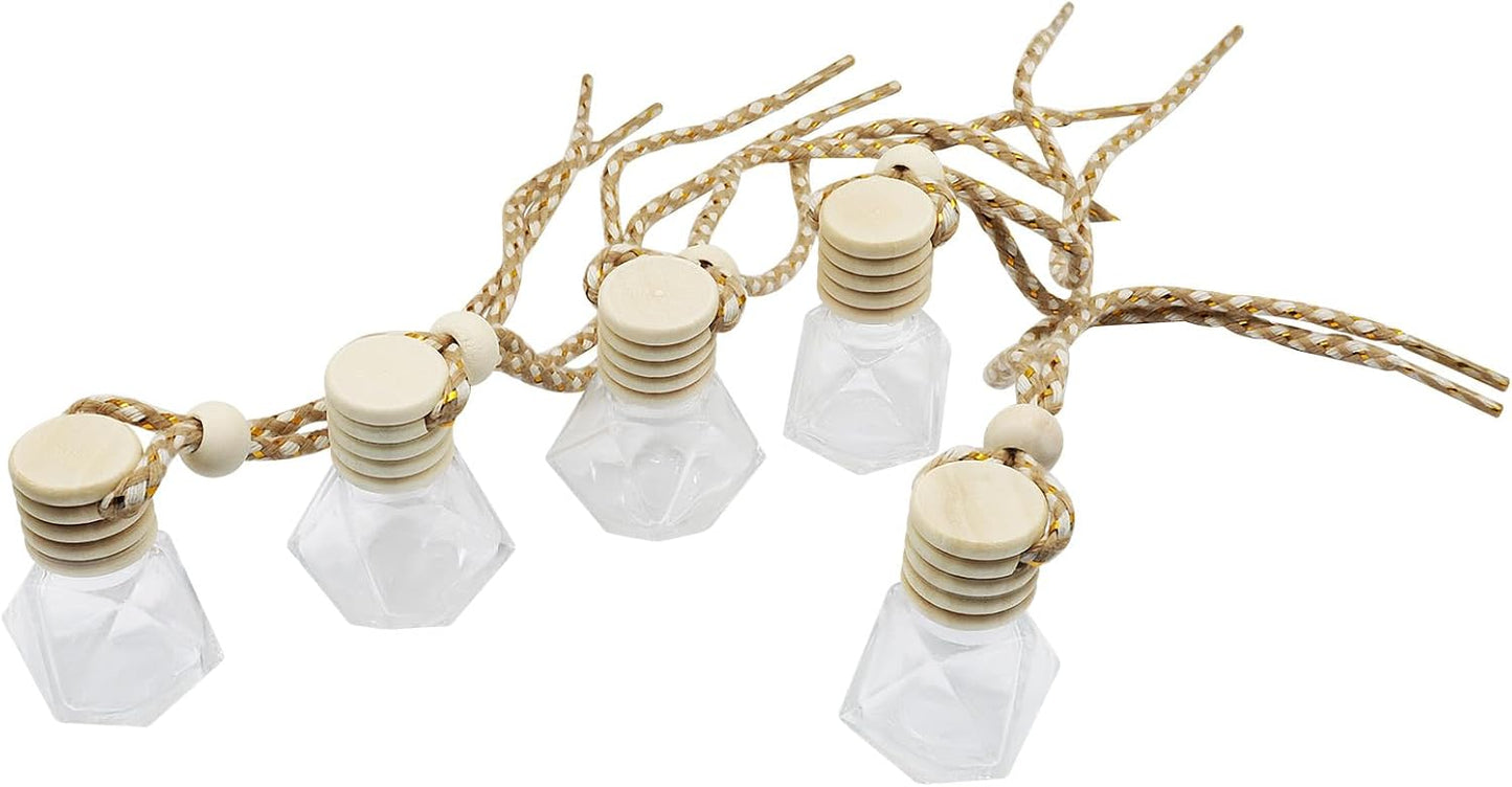 Zorfeter 5PCS Hanging Car Air Freshener, Auto Interior Decoration Oil Diffuser Empty Glass Bottle Aromatherapy Pendant, Fragrance Ornament for Essential Oil Users