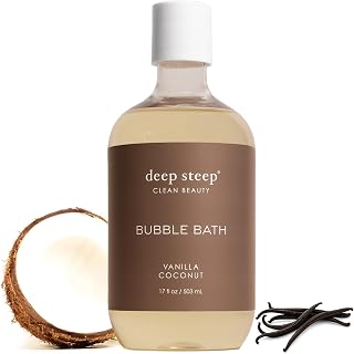 Deep Steep Vanilla Coconut Bubble Bath for Women, Hypoallergenic, Clinically Tested, Clean Formula for Sensitive Skin, Sulfate-Free, 17 fl oz Bottle, Essential Bath Accessories