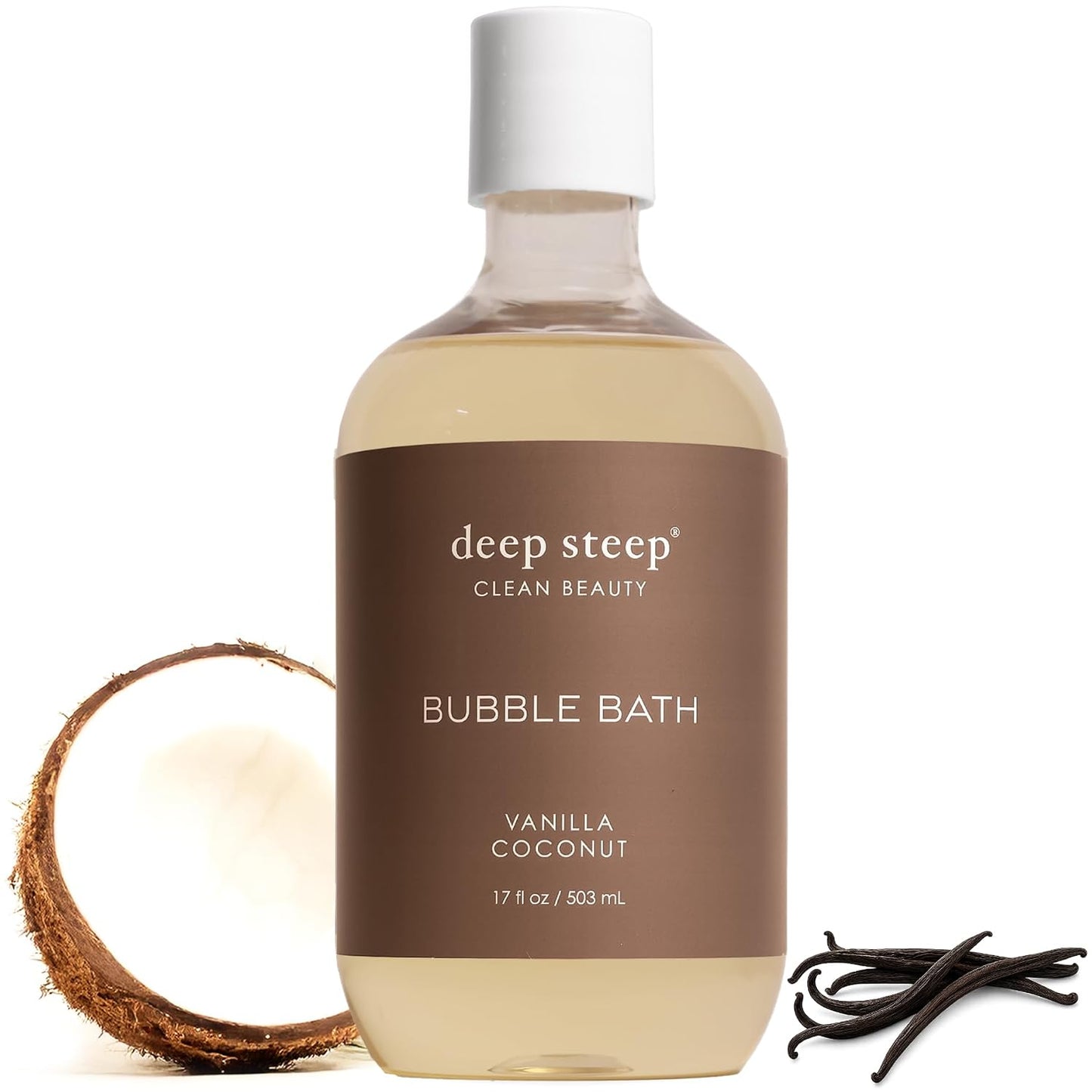 Deep Steep Vanilla Coconut Bubble Bath for Women, Hypoallergenic, Clinically Tested, Clean Formula for Sensitive Skin, Sulfate-Free, 17 fl oz Bottle, Essential Bath Accessories