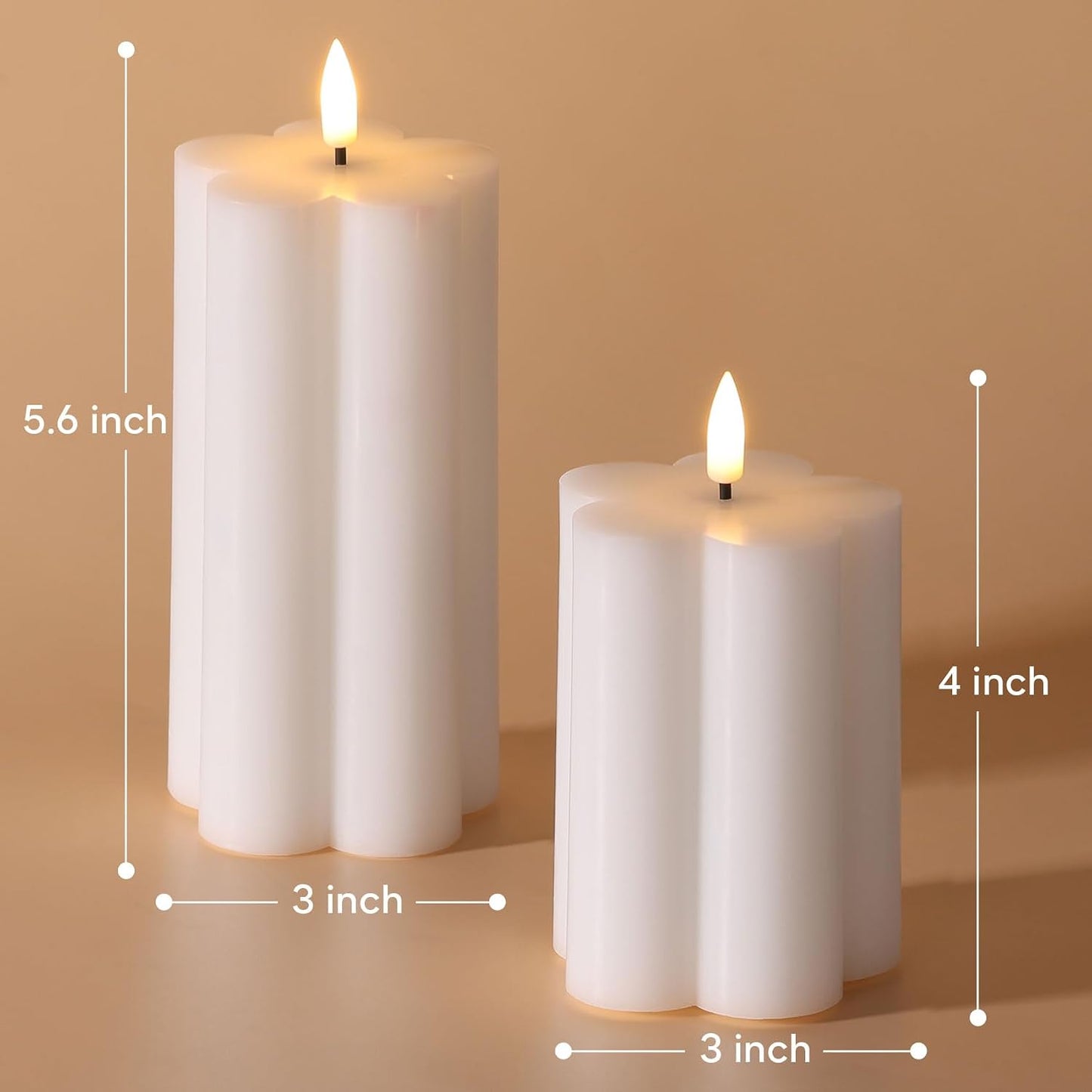 White Flameless Pillar Candles with Remote, Flickering LED Wax Candles Battery Operated Aesthetic Home Decor Set of 2