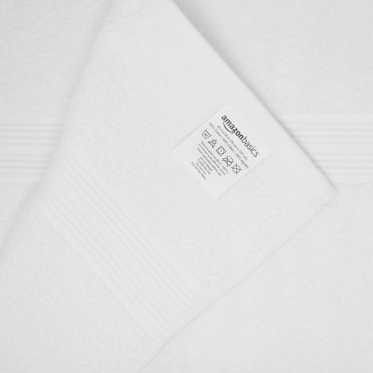 Amazon Basics 6-Piece Oversized Highly Absorbent Fade-Resistant Towel Set, 100% Cotton Towels for Bathroom, Soft, 2 Bath Towels, 2 Hand Towels, 2 Washcloths, White